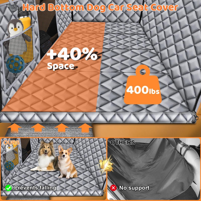 URPOWER Backseat Extender for Dogs - Hard Bottom Dog Car Seat Cover for Back Seat, Dog Hammock for Car and SUV, Pet Rear Seat Protector Dogs Travel Bed with Mesh Window & Side Flaps - Image 2